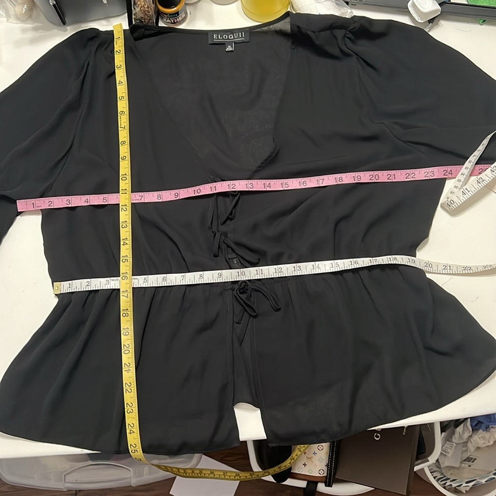 Eloquii Chiffon Tie Front Chiffon Blouse Black Size 20 NWOT - Picture 7 of 11